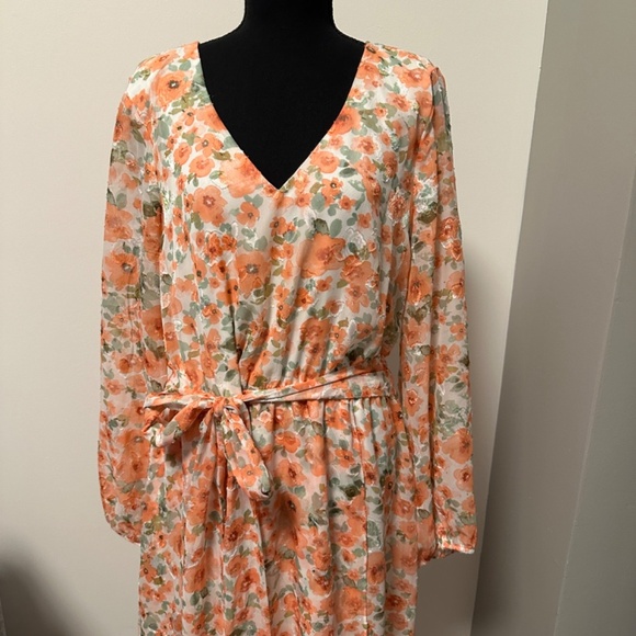 **INC INTERNATIONAL CONCEPTS* Plus Orange Floral Long Sleeve Dress Size 16 - Picture 1 of 8